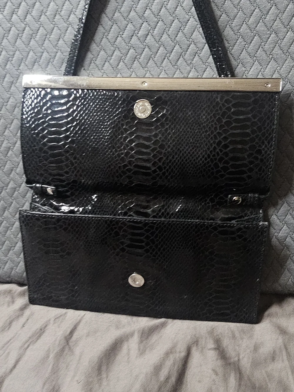 Michael Kors Black Snake-Embossed Clutch Evening Bag with Silver Bar